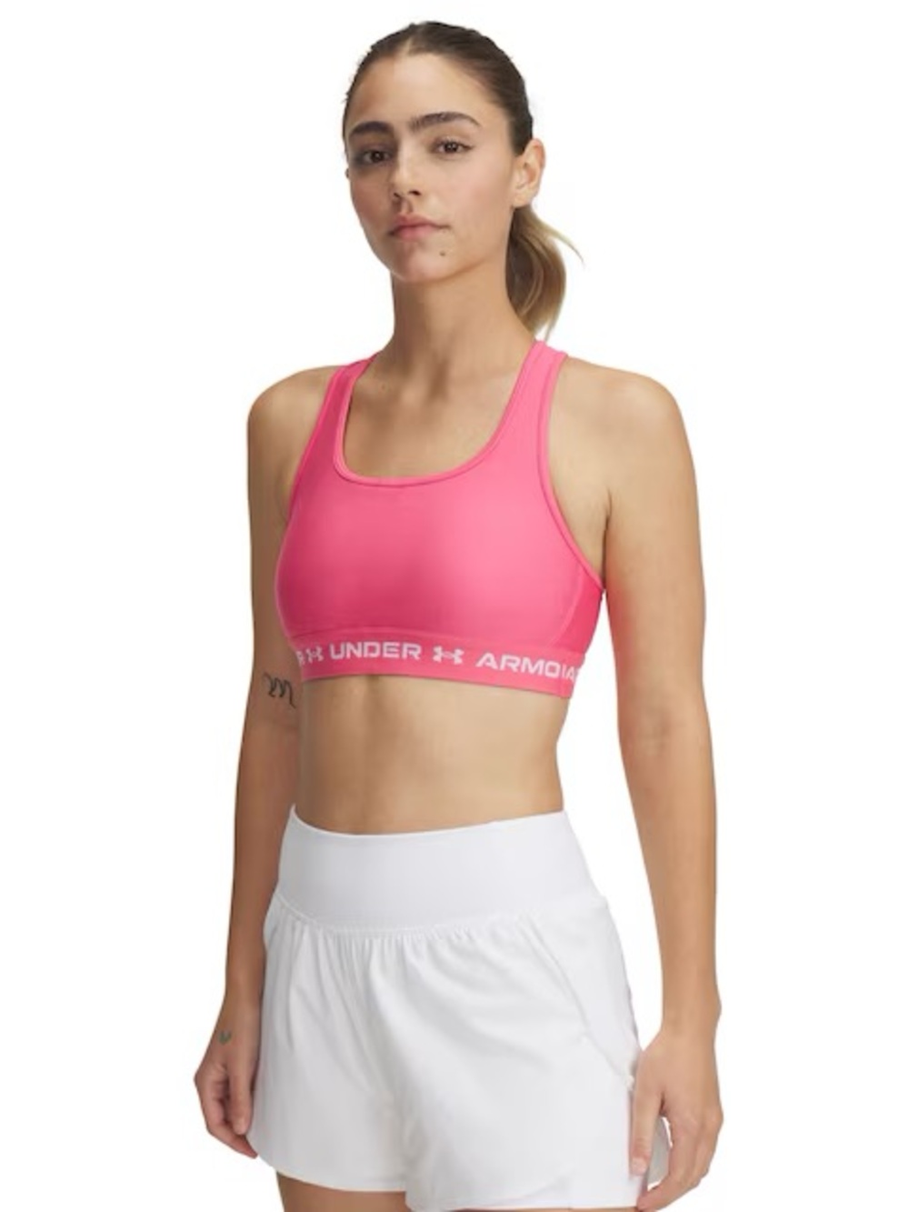 Under Armour Women's Crossback Sports Bra - SUPER PINK/WHITE